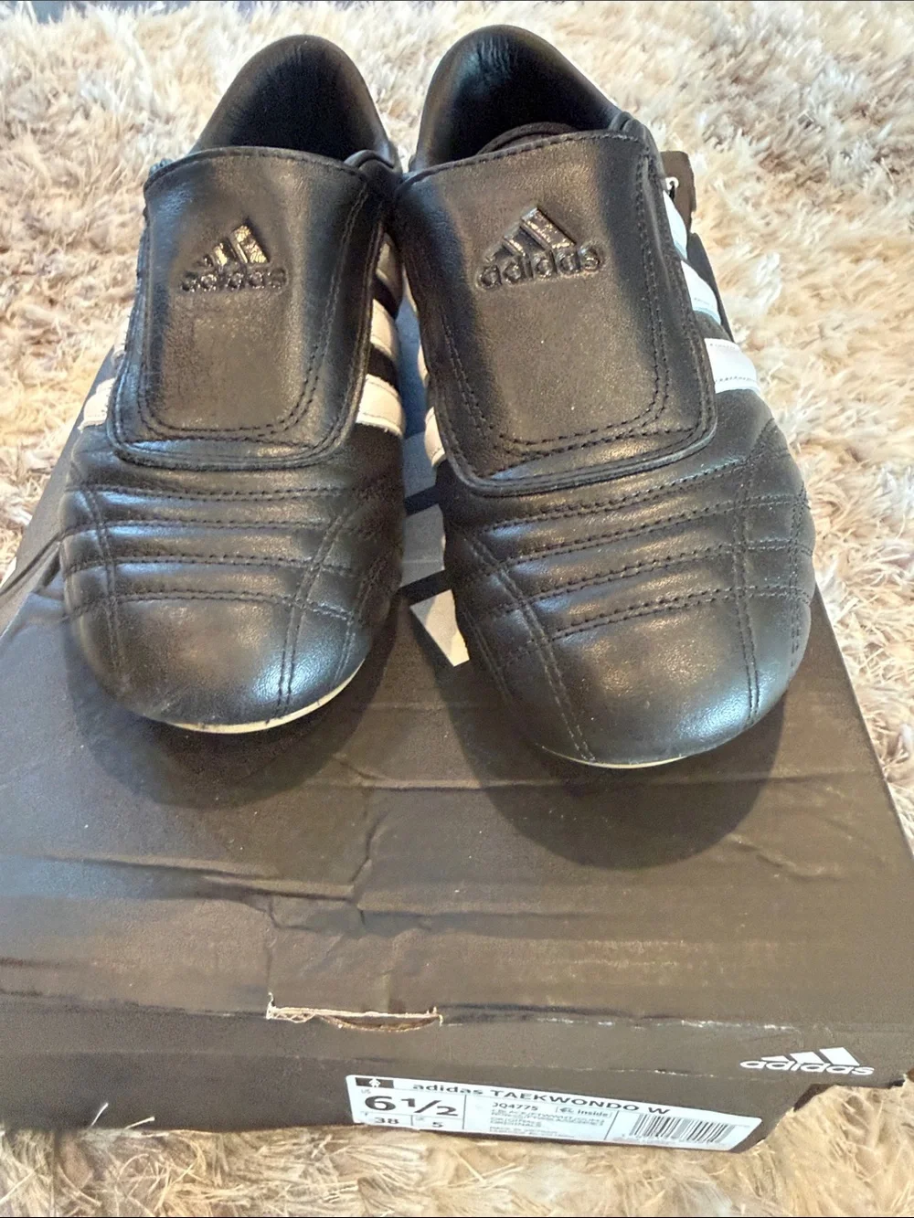 adidas Men’s Black Leather Sneakers with White Stripes